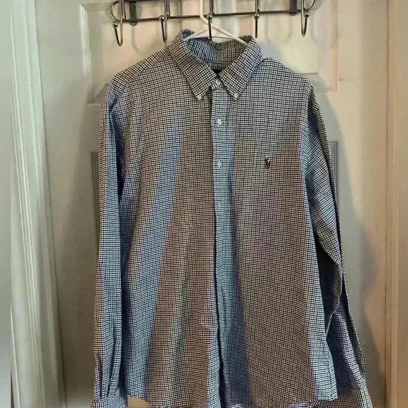 polo ralph lauren long sleeve shirt xl Flesh Pony Blue Plaid 100% Cotton Casual - Picture 2 of 9